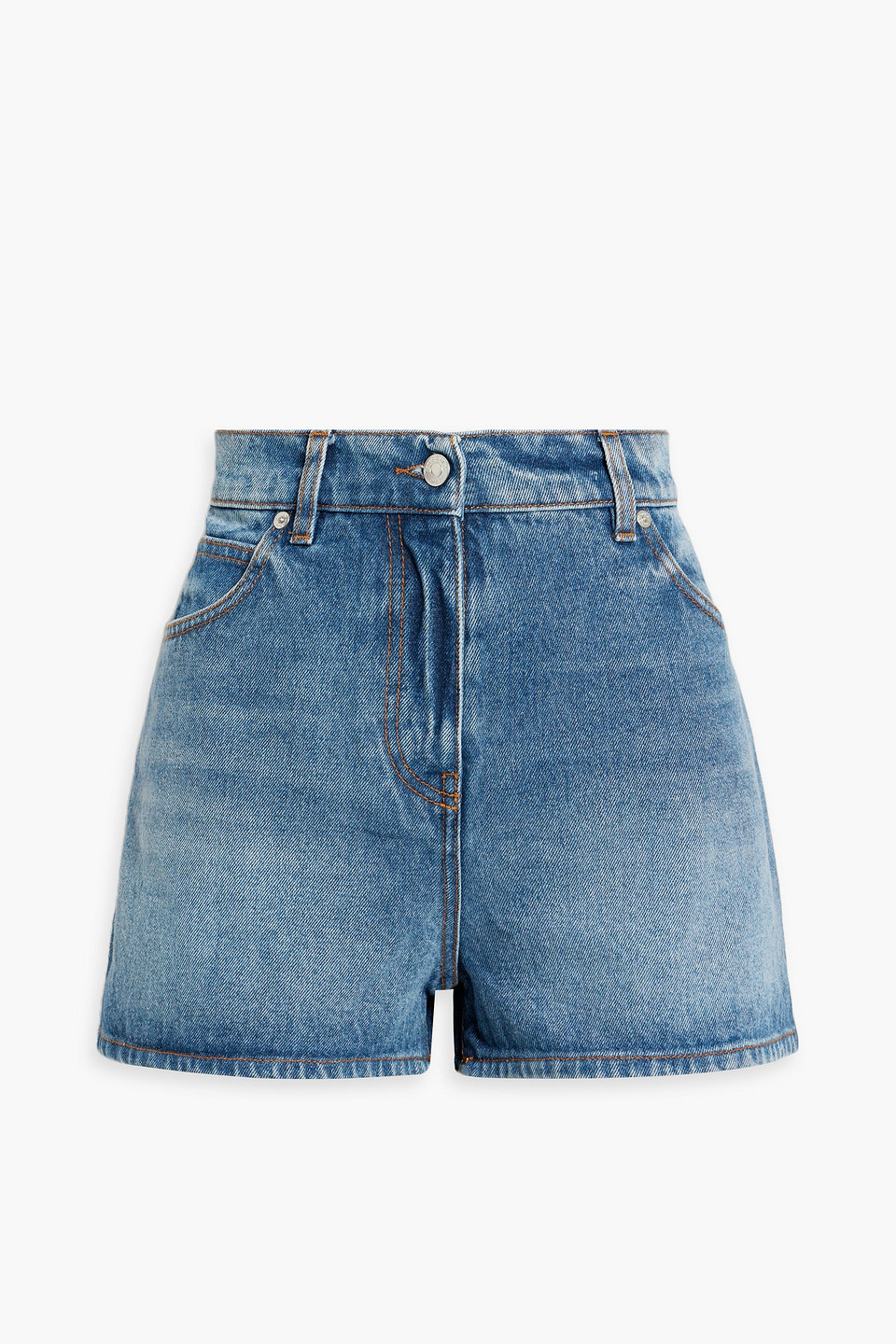 Msgm Printed Denim Shorts In Mid Denim