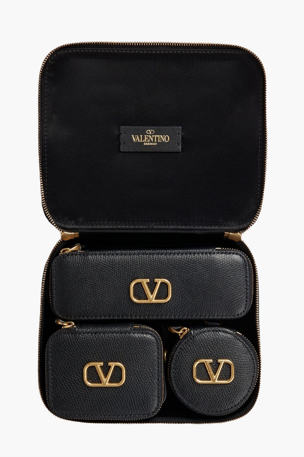 VALENTINO GARAVANI Set of four pebbled-leather cosmetics cases