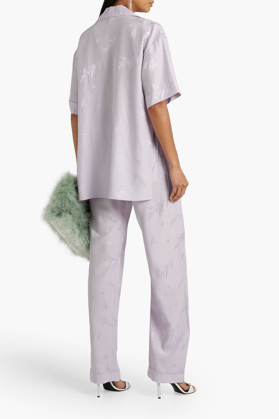 Alexander Wang Belted Satin-jacquard Straight-leg Pants In Lilac
