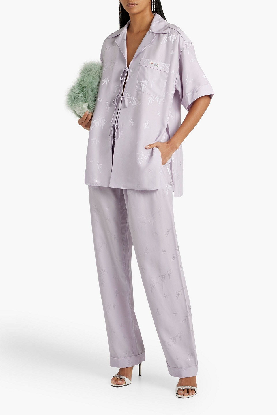 Alexander Wang Belted Satin-jacquard Straight-leg Pants In Lilac