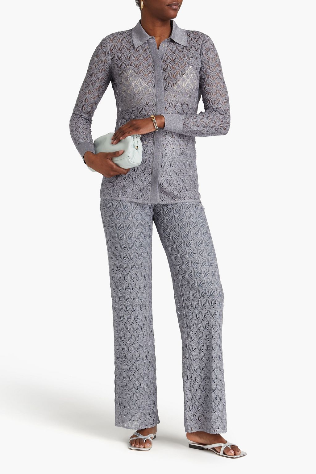 MISSONI Metallic crochet-knit shirt