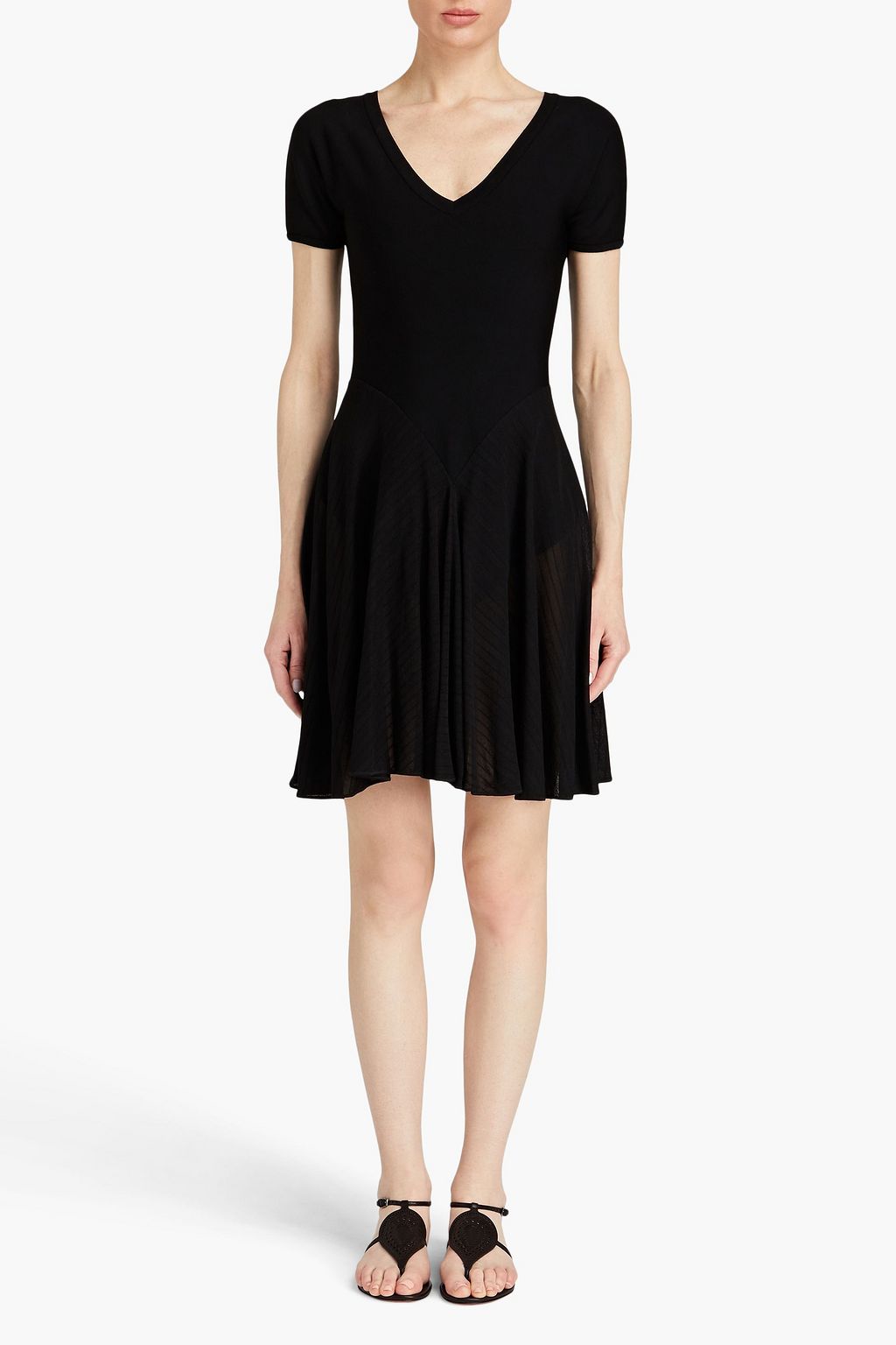 ALAÏA リブ編みニット ミニワンピース クレープパネル