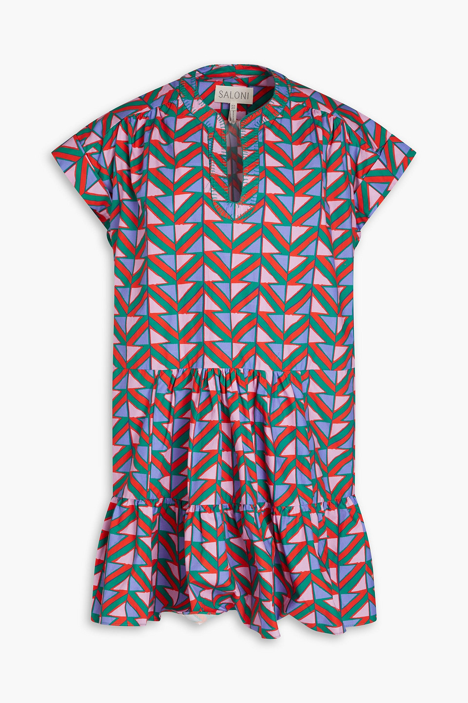 Saloni Ashley B Gathered Printed Cotton-poplin Mini Dress In Multi