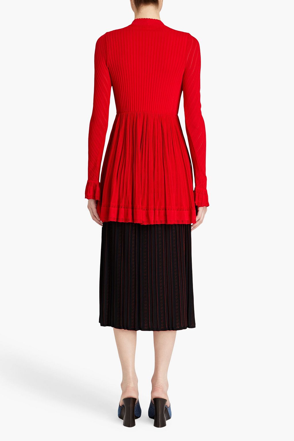 ALAÏA Gathered scalloped ribbed-knit cardigan