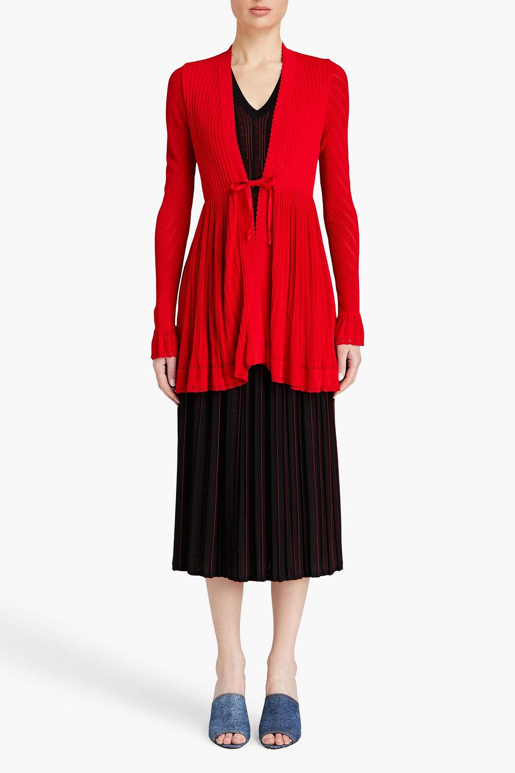 ALAÏA Gathered scalloped ribbed-knit cardigan