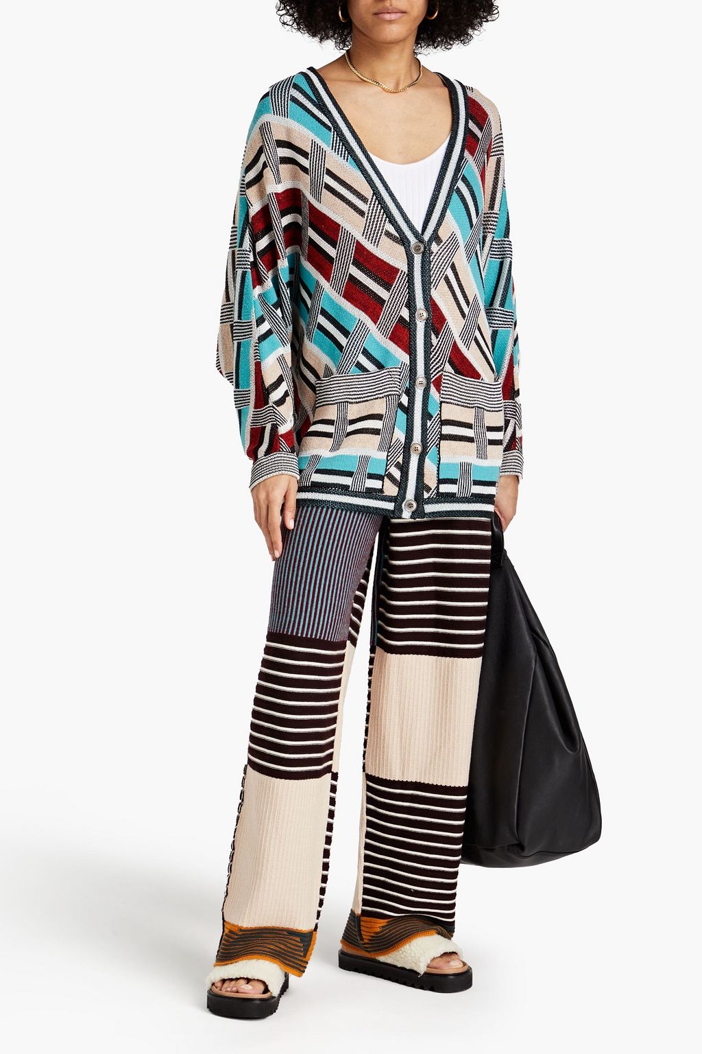 MISSONI Gestreifte Hose mit weitem Bein aus gerippter Wolle