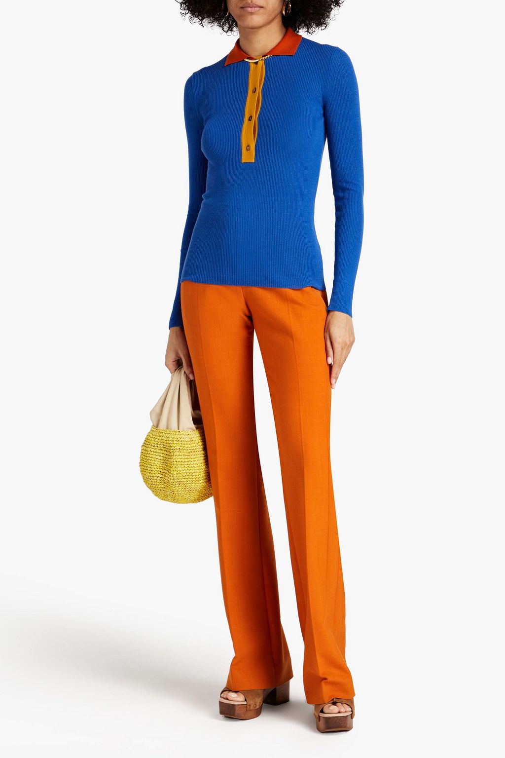 MISSONI Poloshirt aus gerippter Merinowolle in Colour-Block-Optik
