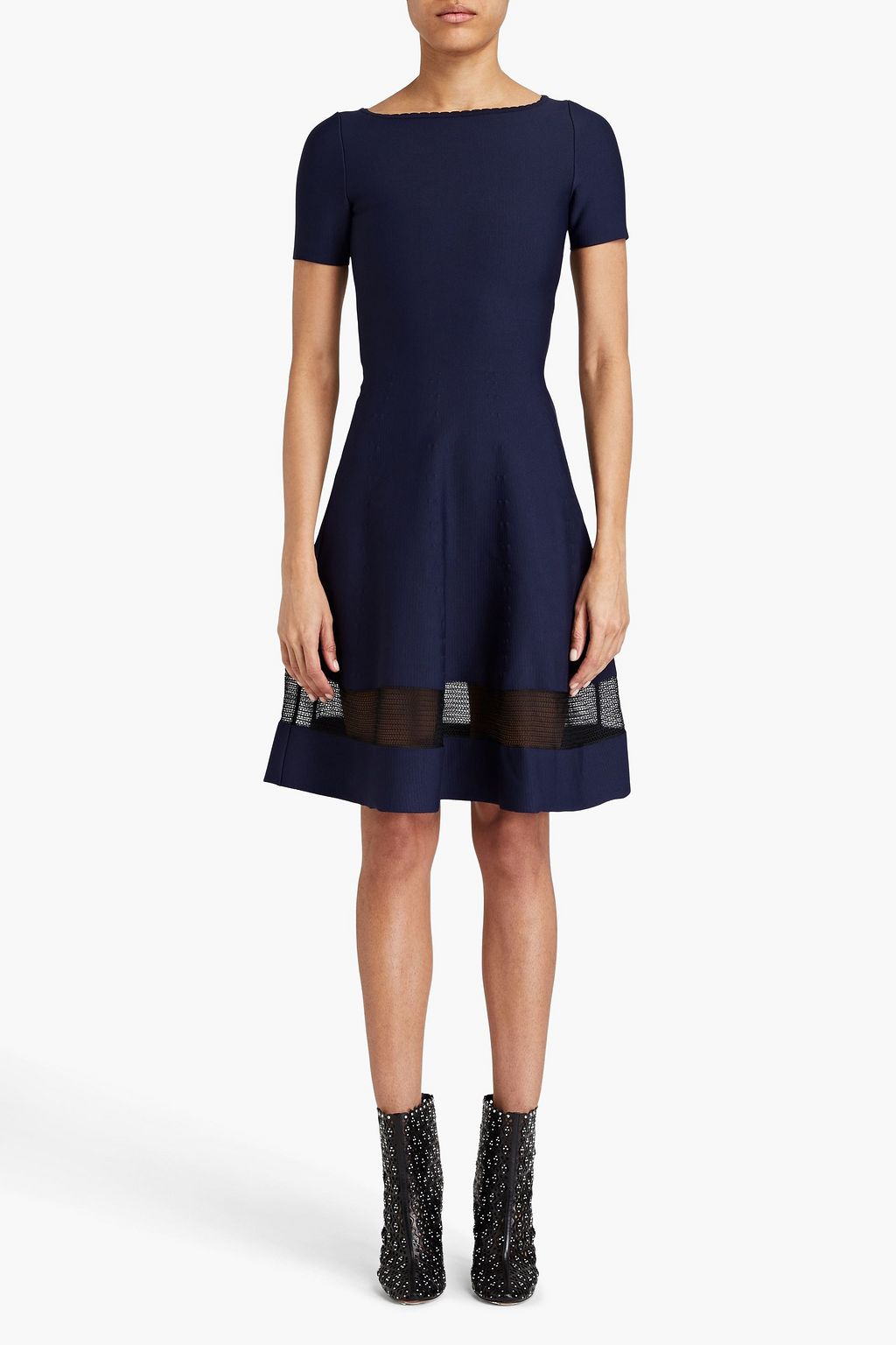 ALAÏA Mesh-trimmed stretch-knit dress