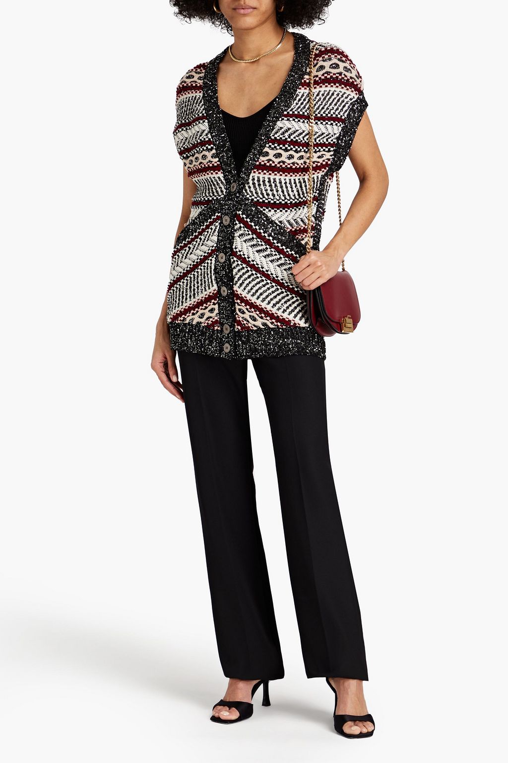 MISSONI 시퀸 장식 자카드 니트 울 혼방 카디건