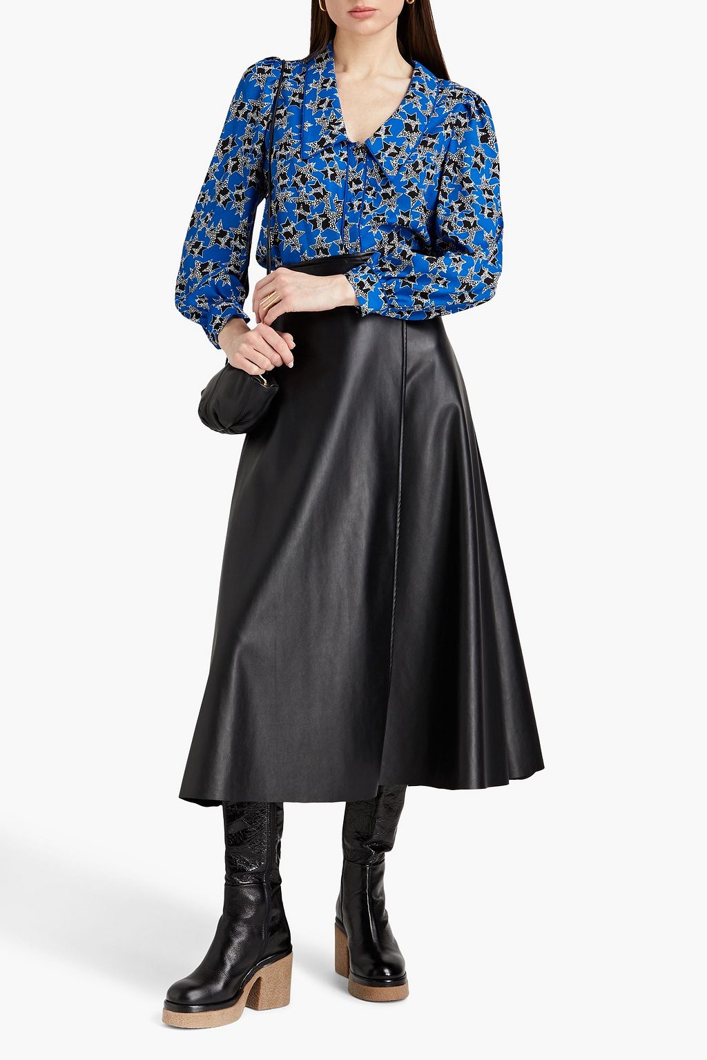 DIANE VON FURSTENBERG 개더 디테일 프린트 크레이프 블라우스