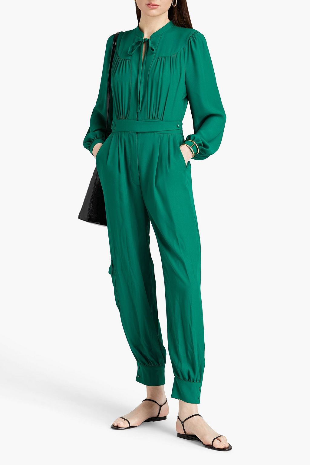 DIANE VON FURSTENBERG 개더 디테일 크레이프 플리츠 점프수트