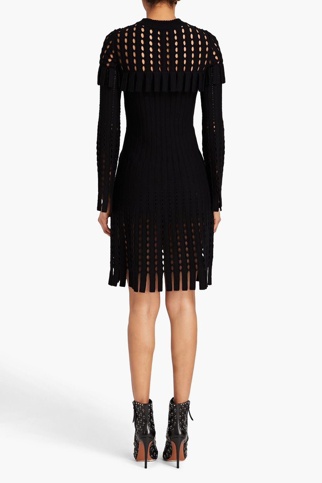 ALAÏA ウール混 ミディワンピース フリンジ付き カットアウト