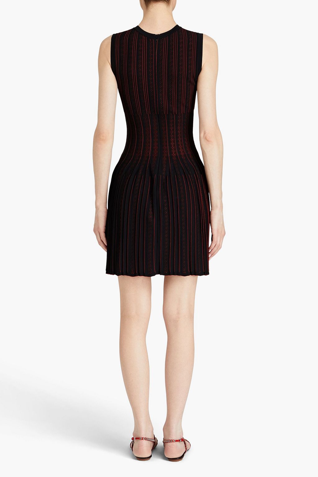 ALAÏA Pleated two-tone pointelle-knit mini dress