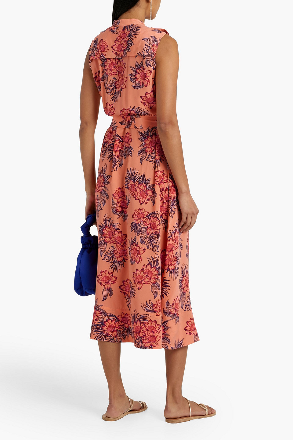 Shop Equipment Illumina Belted Floral-print Silk Midi Dress In Peach