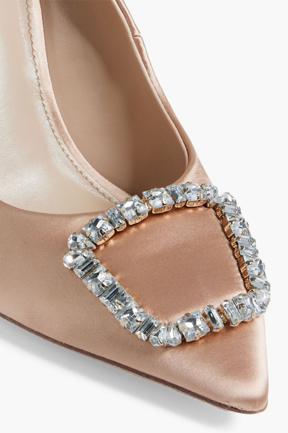 Shop Sam Edelman Harriet Crystal-embellished Satin Pumps In Sand