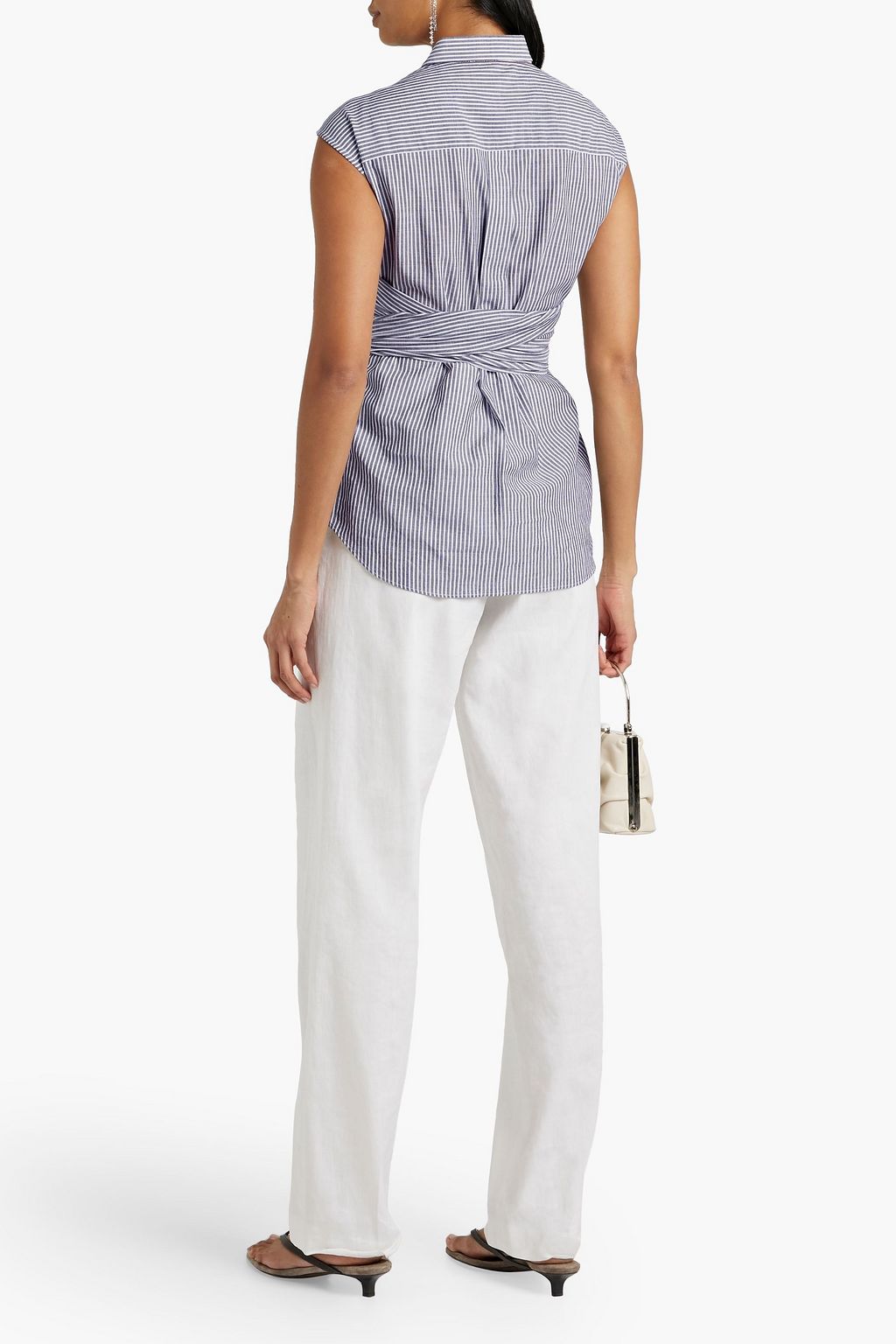 BRUNELLO CUCINELLI Wrap-effect striped cotton and silk-blend top