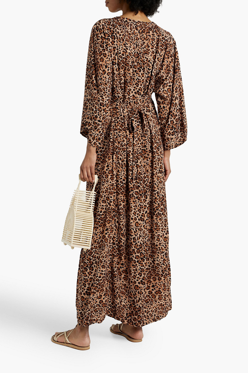 Melissa Odabash Natalie Lace-up Leopard-print Voile Maxi Dress In Animal Print