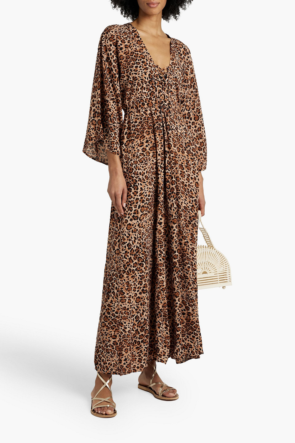 Melissa Odabash Natalie Lace-up Leopard-print Voile Maxi Dress In Animal Print