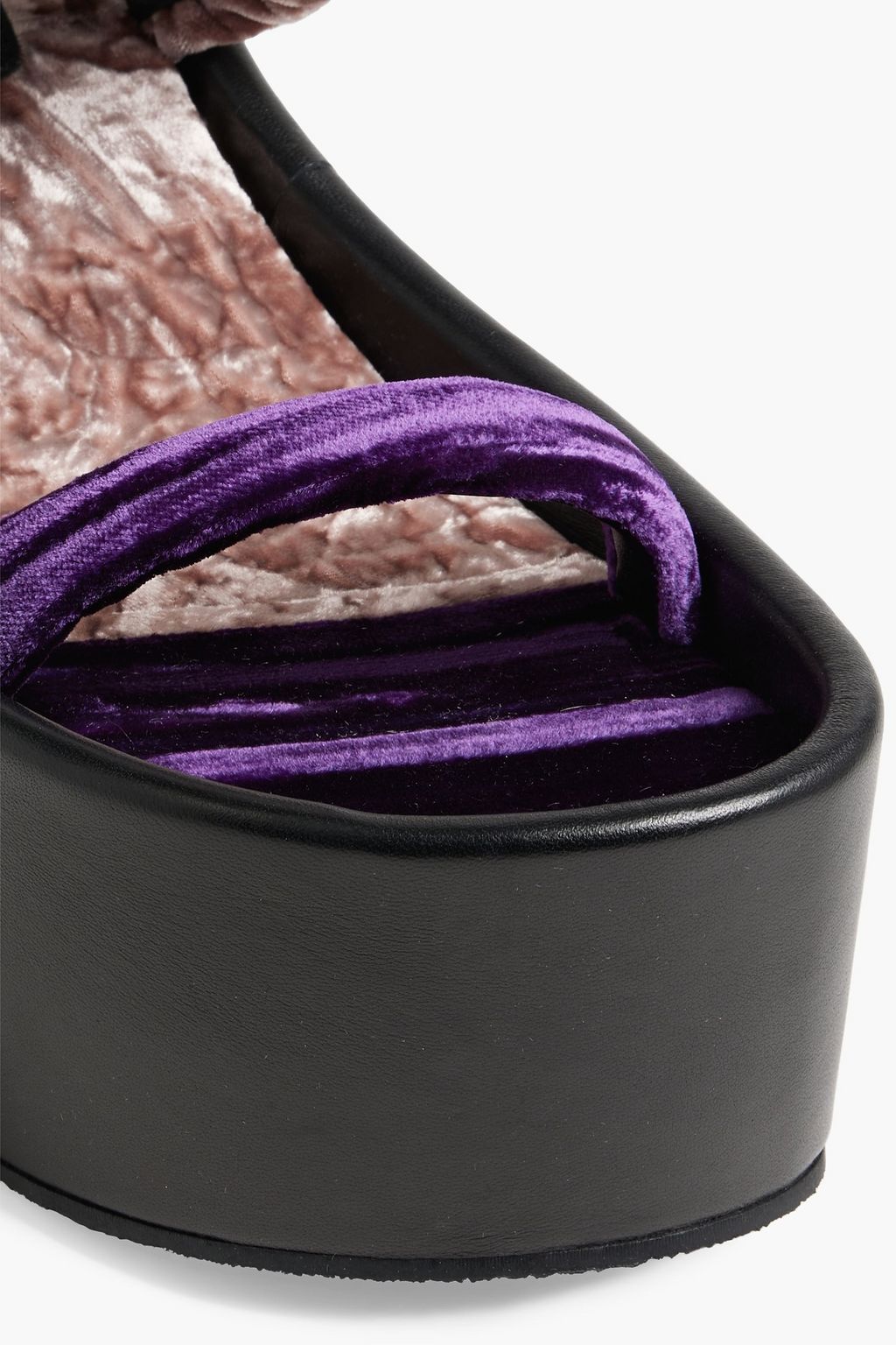 DRIES VAN NOTEN Crushed-velvet and leather wedge mules