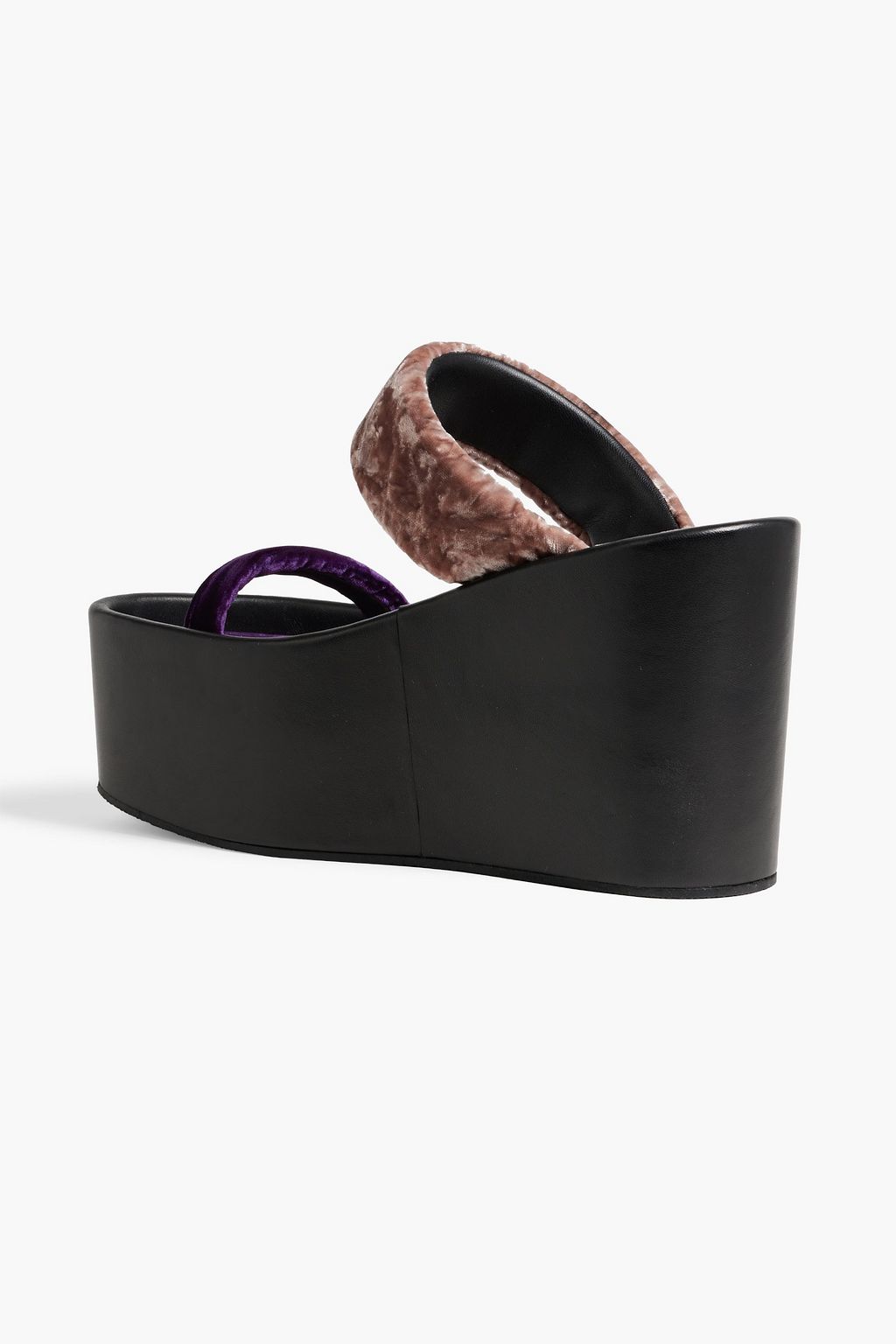 DRIES VAN NOTEN Crushed-velvet and leather wedge mules
