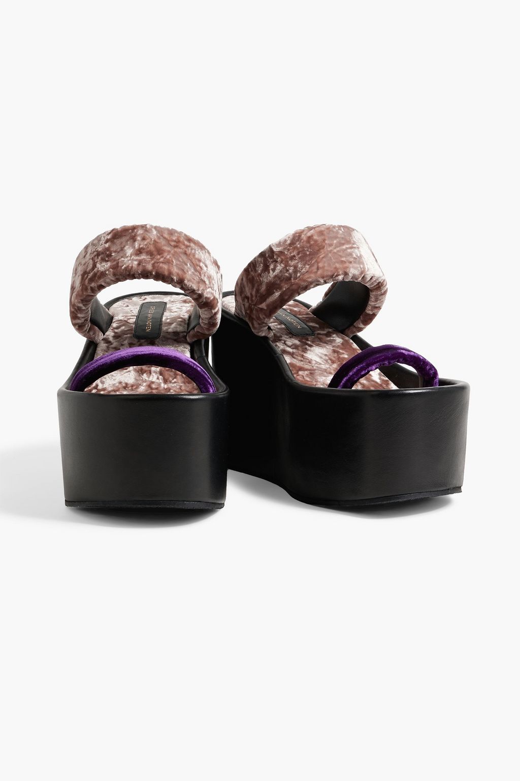 DRIES VAN NOTEN Crushed-velvet and leather wedge mules