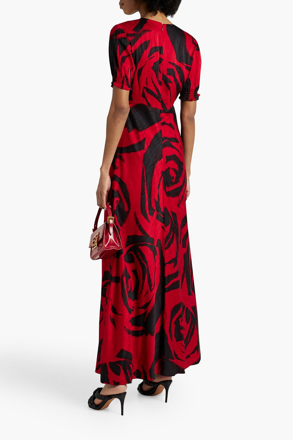 Shop Diane Von Furstenberg Walker Printed Satin-jacquard Maxi Dress In Crimson