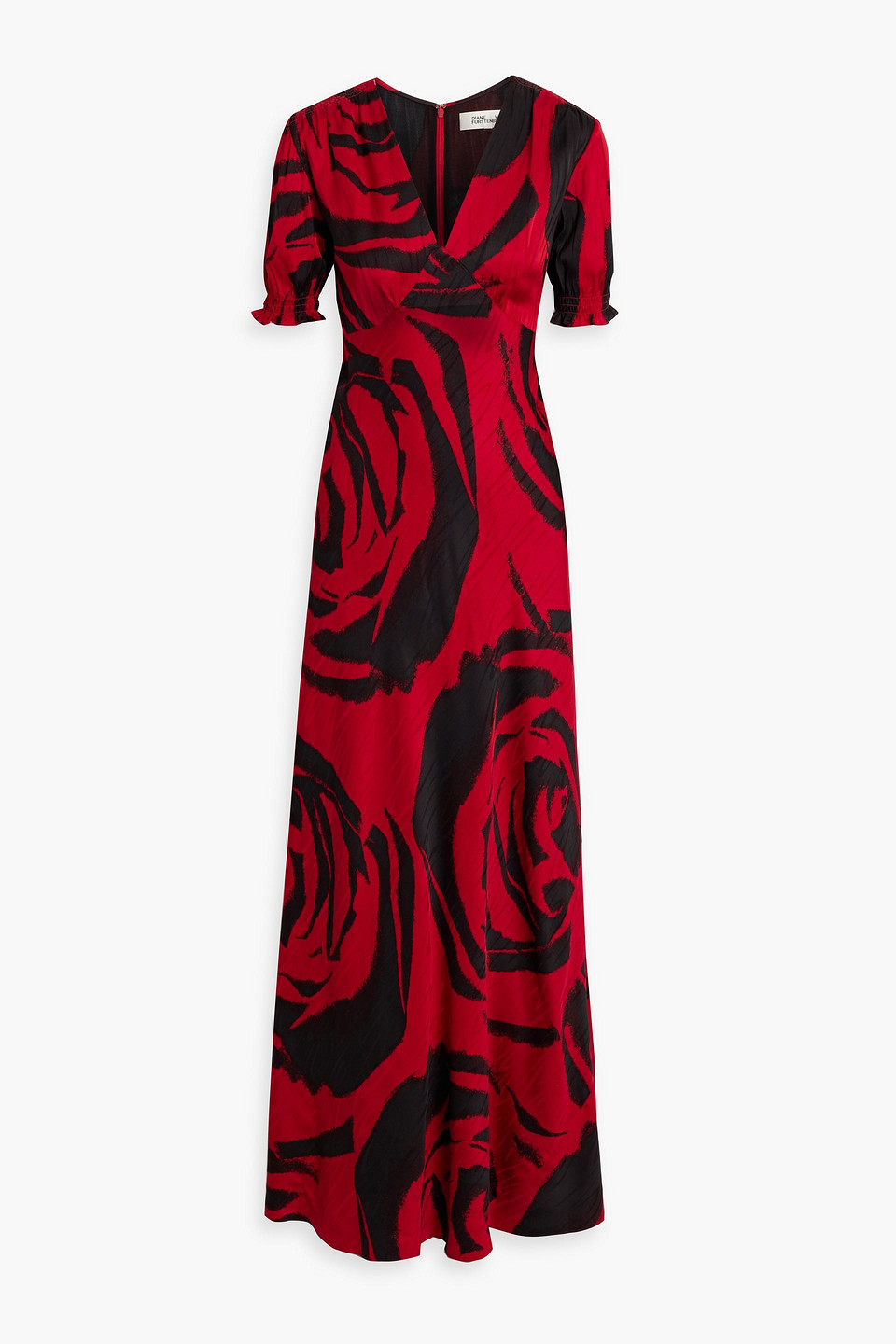 Shop Diane Von Furstenberg Walker Printed Satin-jacquard Maxi Dress In Crimson