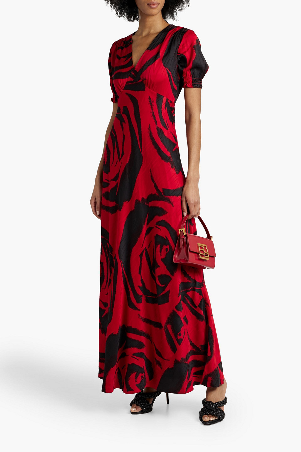 Shop Diane Von Furstenberg Walker Printed Satin-jacquard Maxi Dress In Crimson