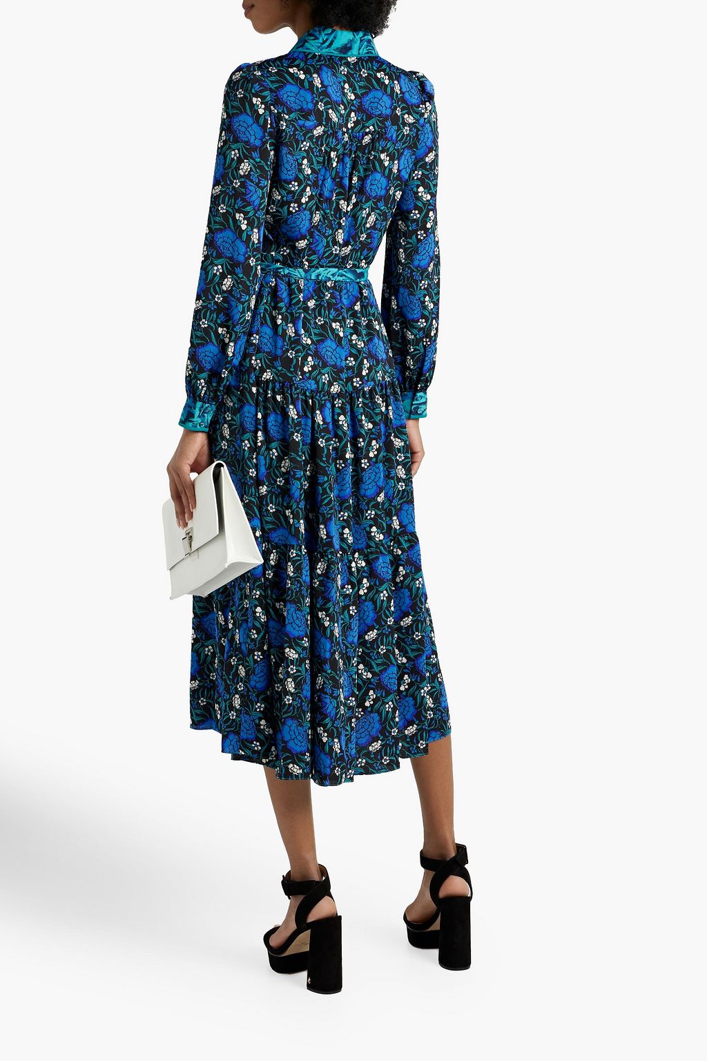 DIANE VON FURSTENBERG فستان «أليا» متوسط الطول على شكل قميص من الكريب مزين بطبعات على شكل زهور