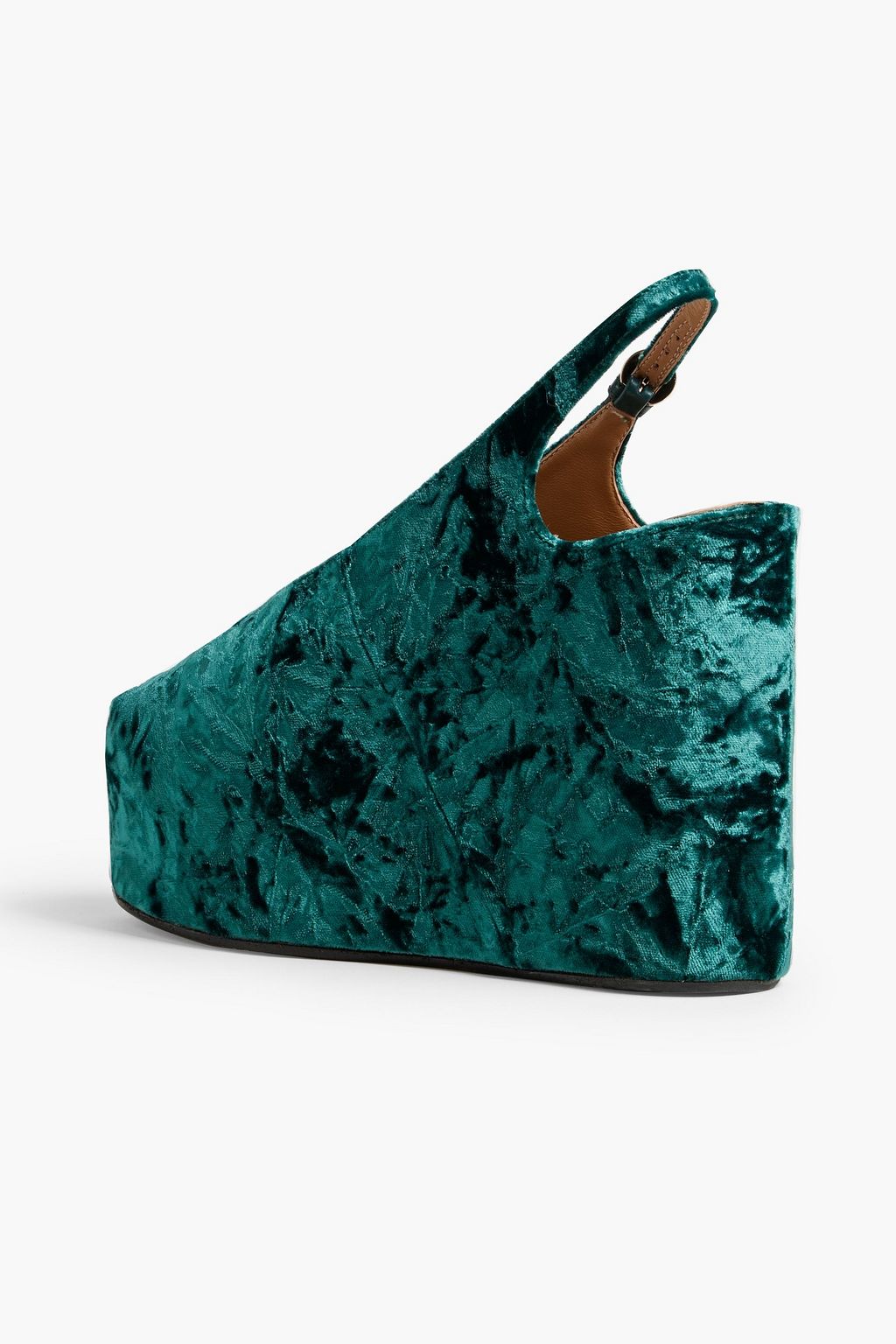 DRIES VAN NOTEN صندل بكعب ويدج مصنوع من المخمل المجعّد ومزود بحزام خلفي
