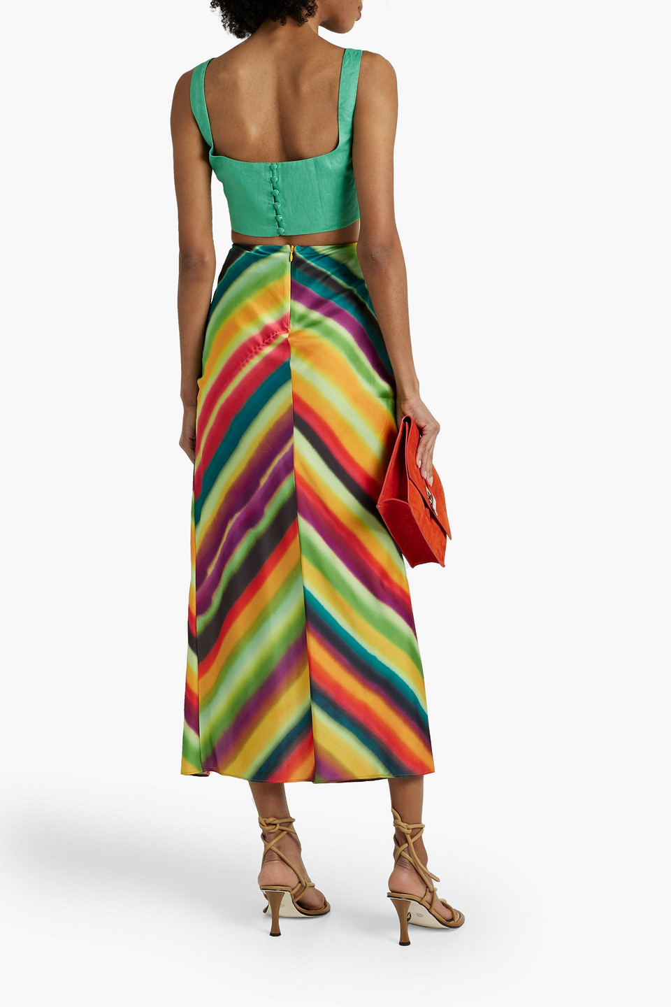 Saloni Cropped Linen Top In Jade