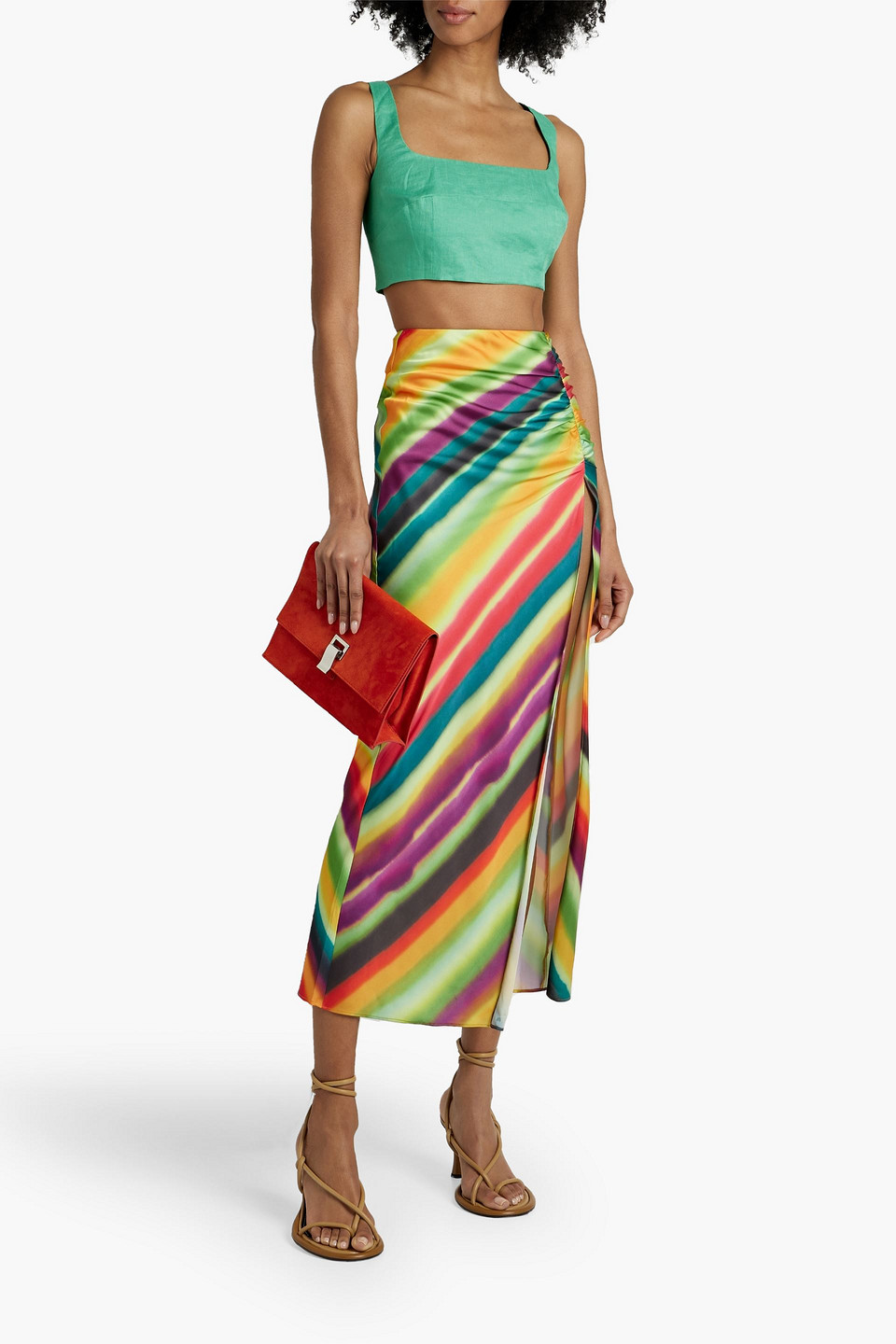 Saloni Cropped Linen Top In Jade