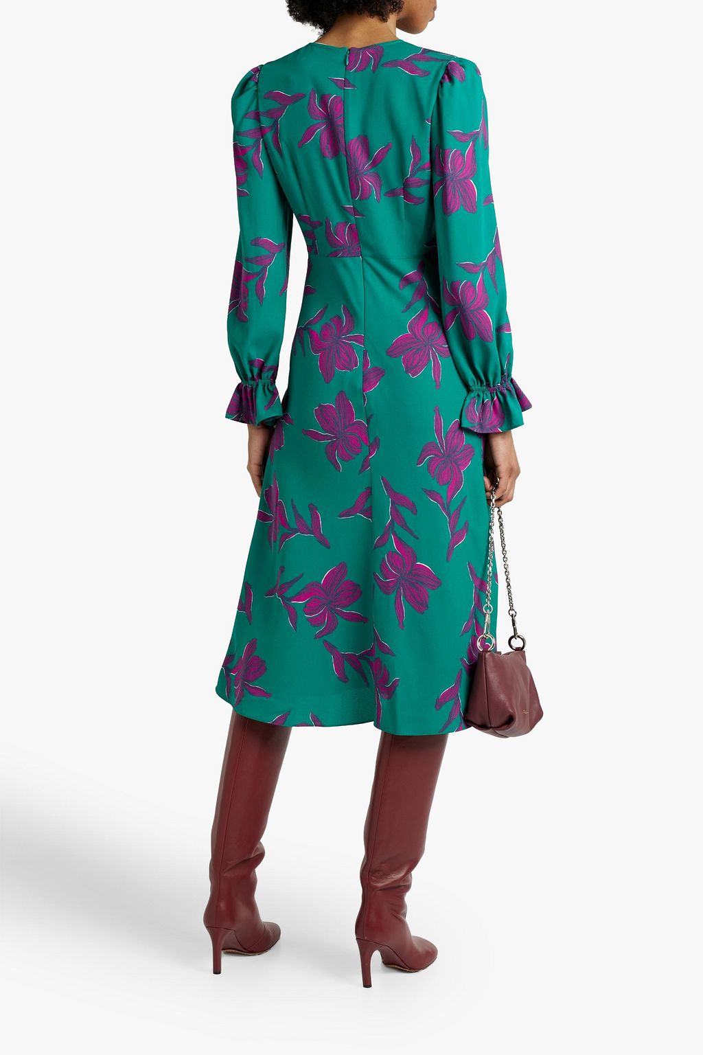 DIANE VON FURSTENBERG 트위스트 디테일 플로럴프린트 크레이프 미디 드레스
