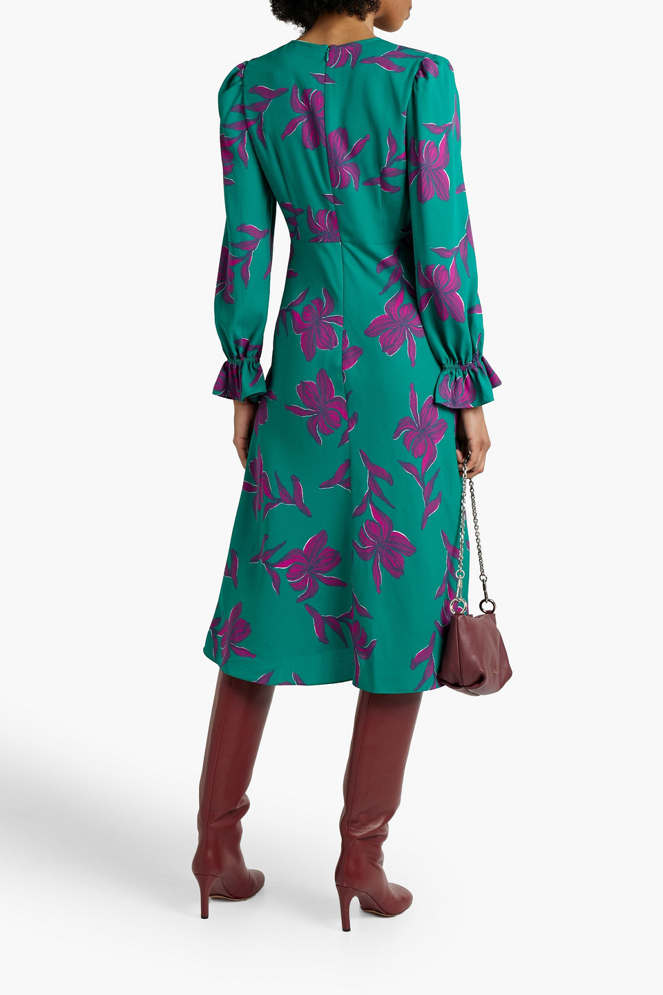 Shop Diane Von Furstenberg Ananba Twist-front Printed Crepe Midi Dress In Jade