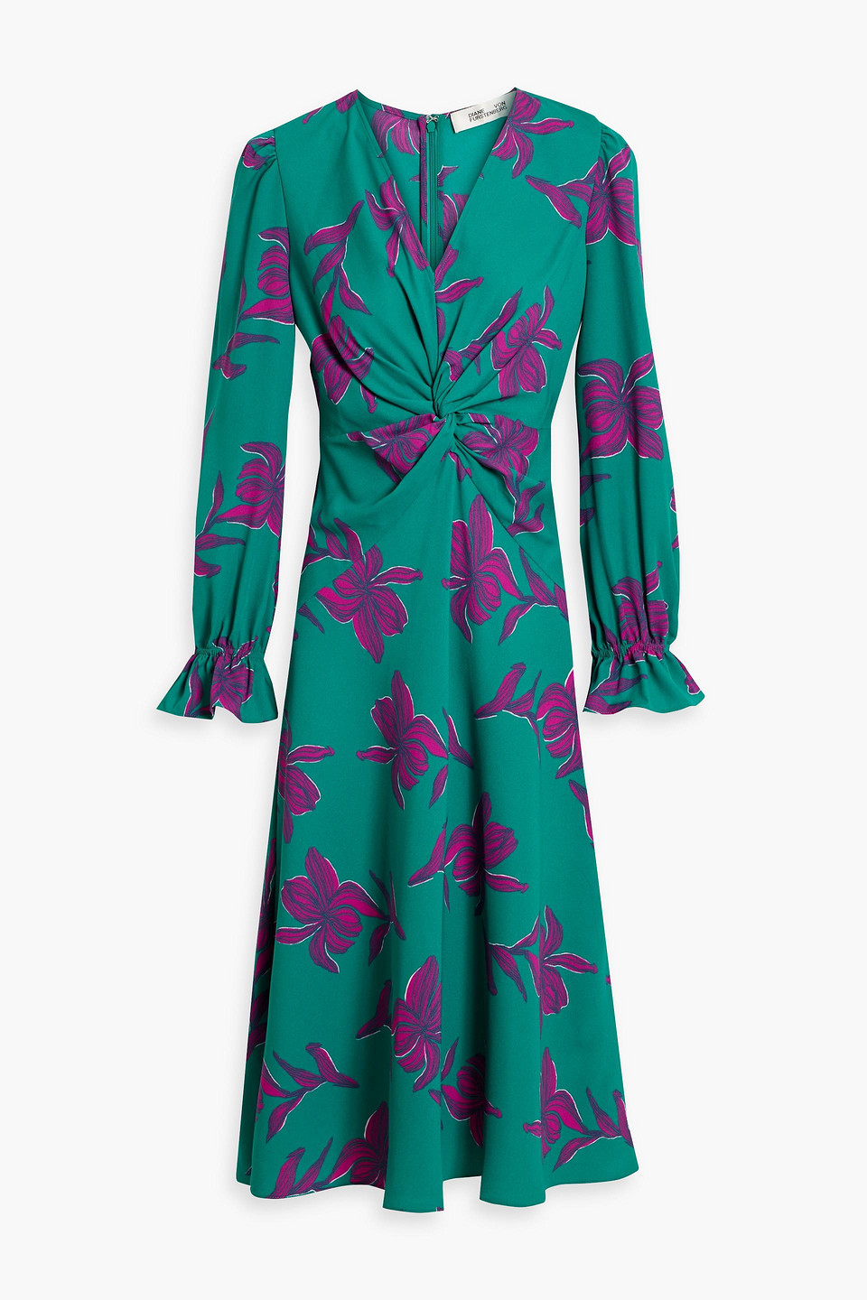 Diane Von Furstenberg Ananba Twisted Printed Crepe Midi Dress In Jade