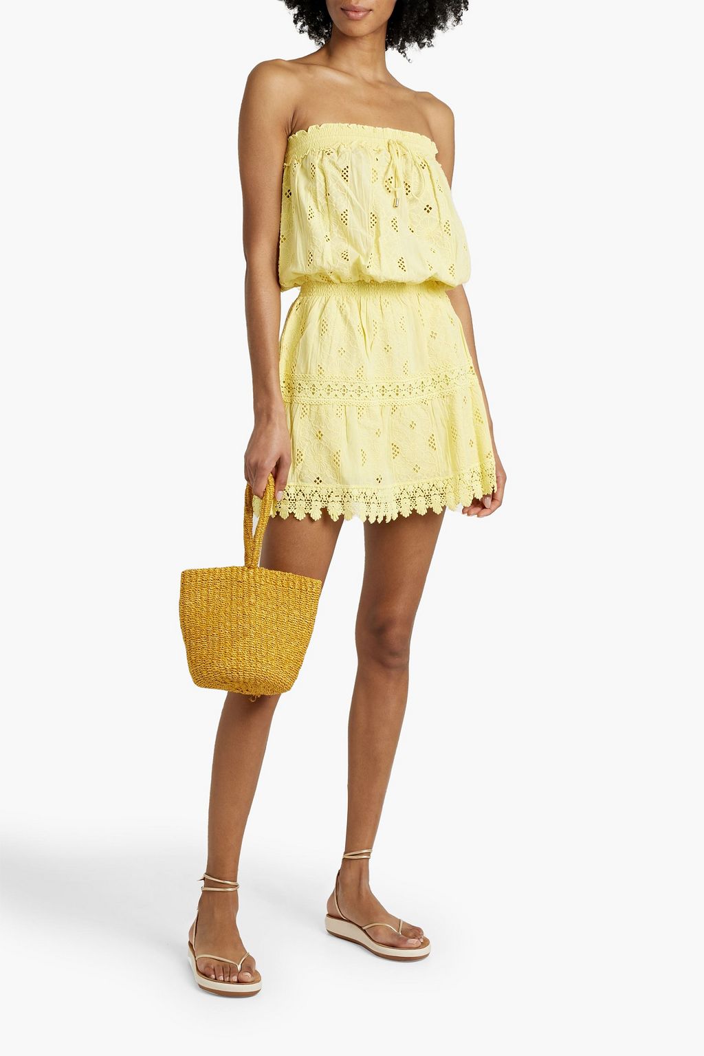 MELISSA ODABASH Shirred broderie anglaise-cotton coverup