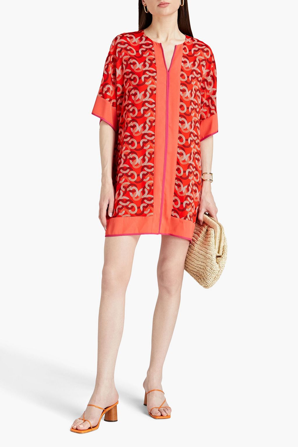 DIANE VON FURSTENBERG クレープ チュニック プリント入り