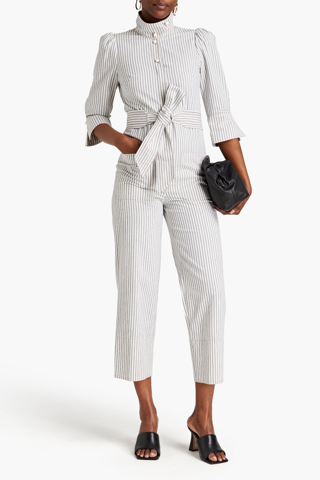 ANNA MASON Romy belted striped cotton jumpsuit