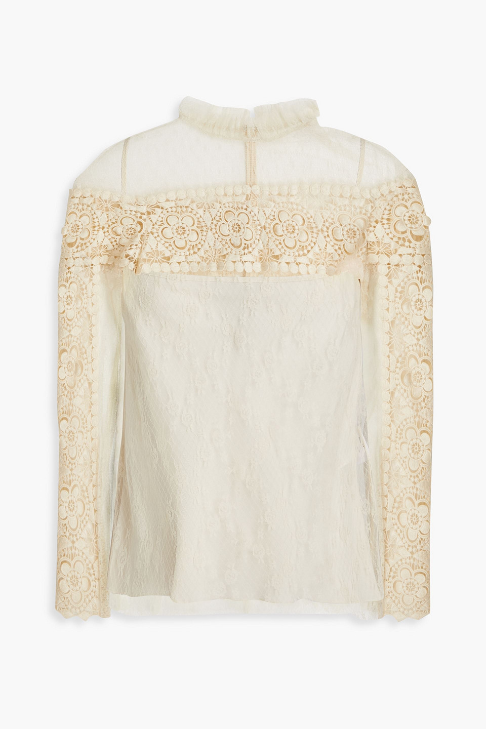 Red Valentino Point D'esprit, Macramé And Lace Blouse In Ivory