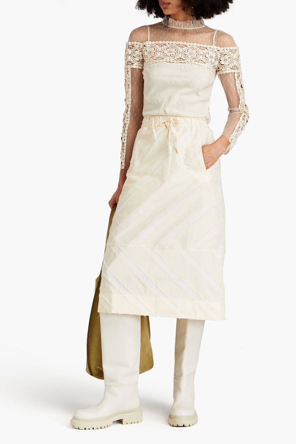 REDVALENTINO Point d'esprit, macramé and lace blouse