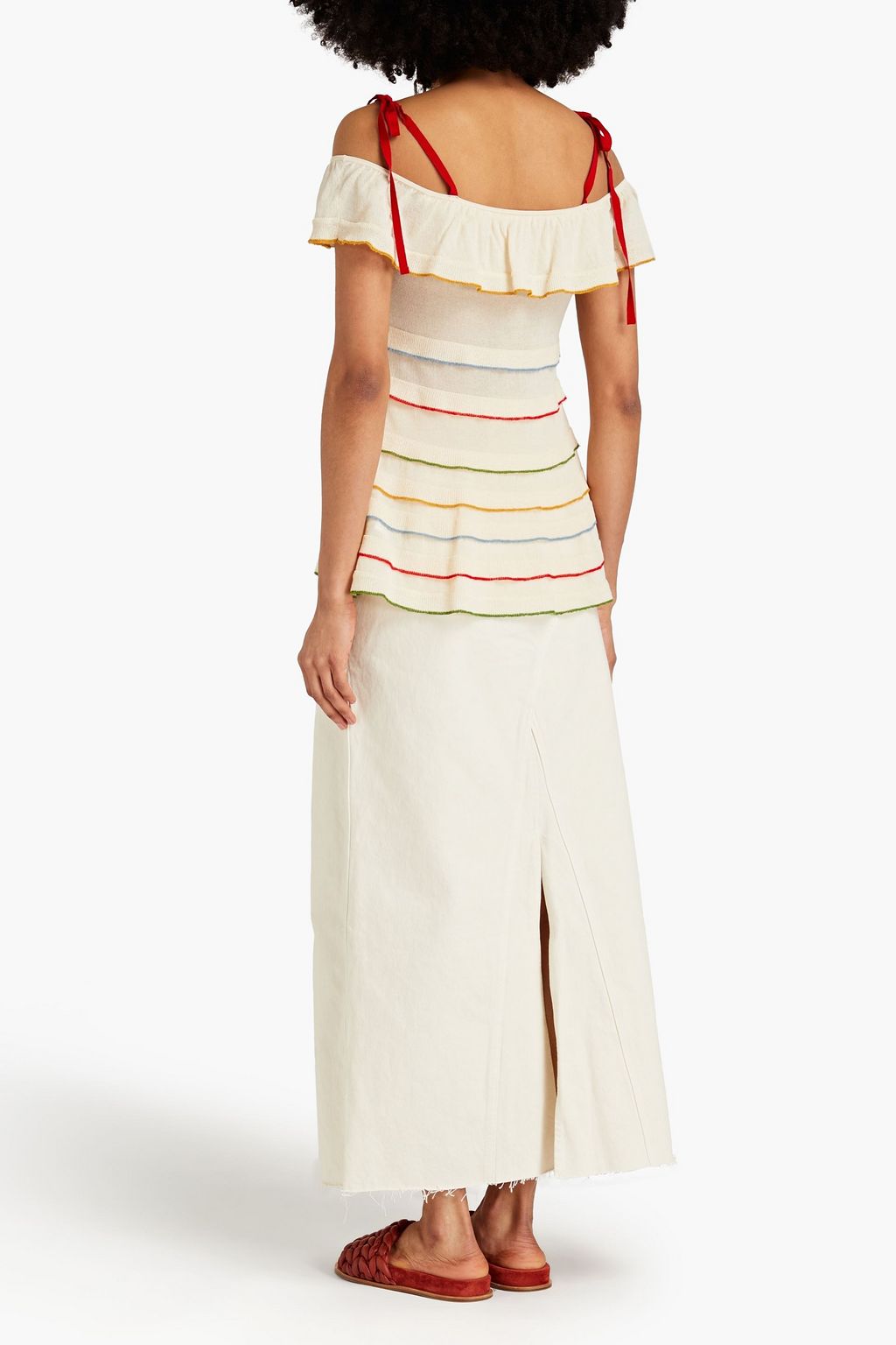 REDVALENTINO Cold-shoulder striped cotton top