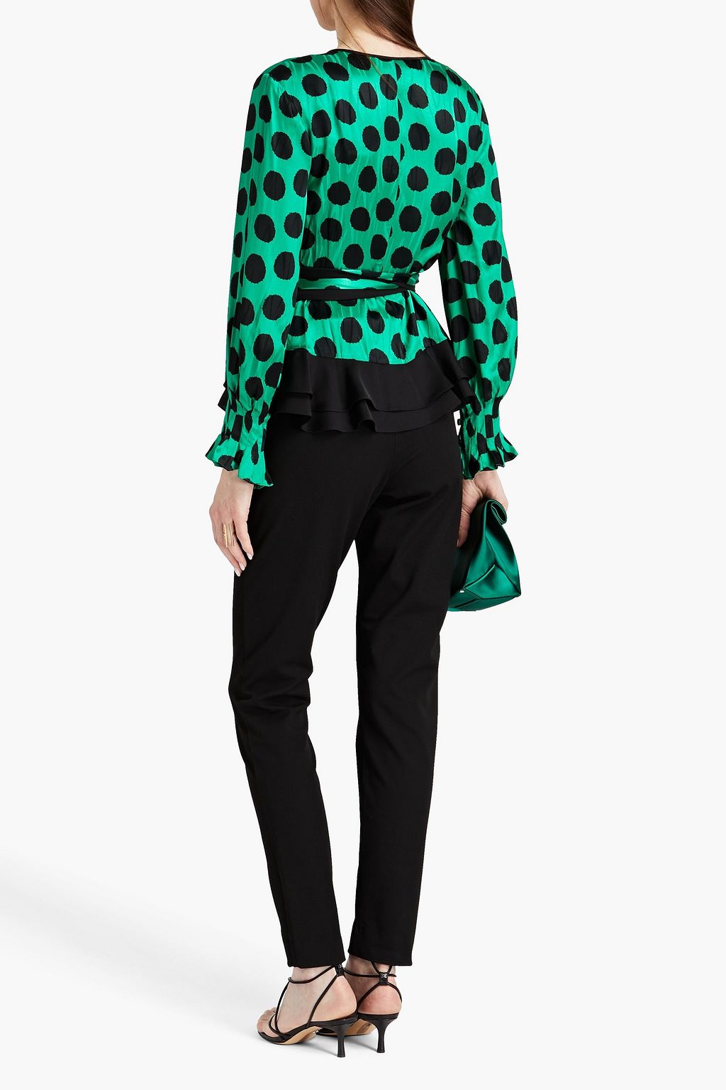 DIANE VON FURSTENBERG 크레이프 패널 폴카 도트 새틴 자카드 랩 탑