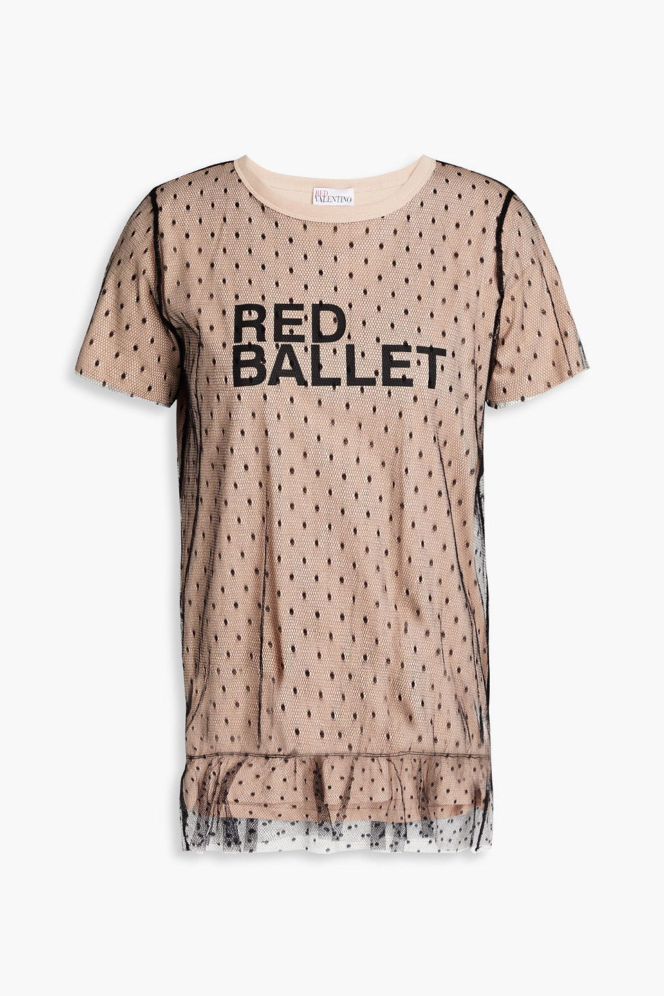 Red Valentino Layered Printed Point D'esprit And Cotton-jersey T-shirt In Blush