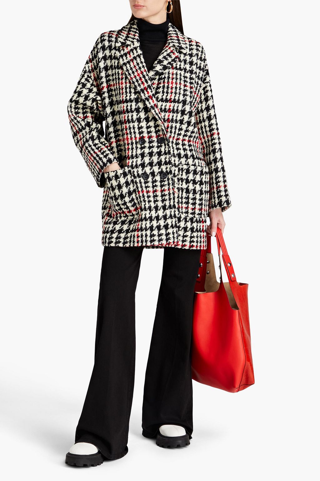 REDVALENTINO Doppelreihiger Mantel aus Tweed aus einer Wollmischung
