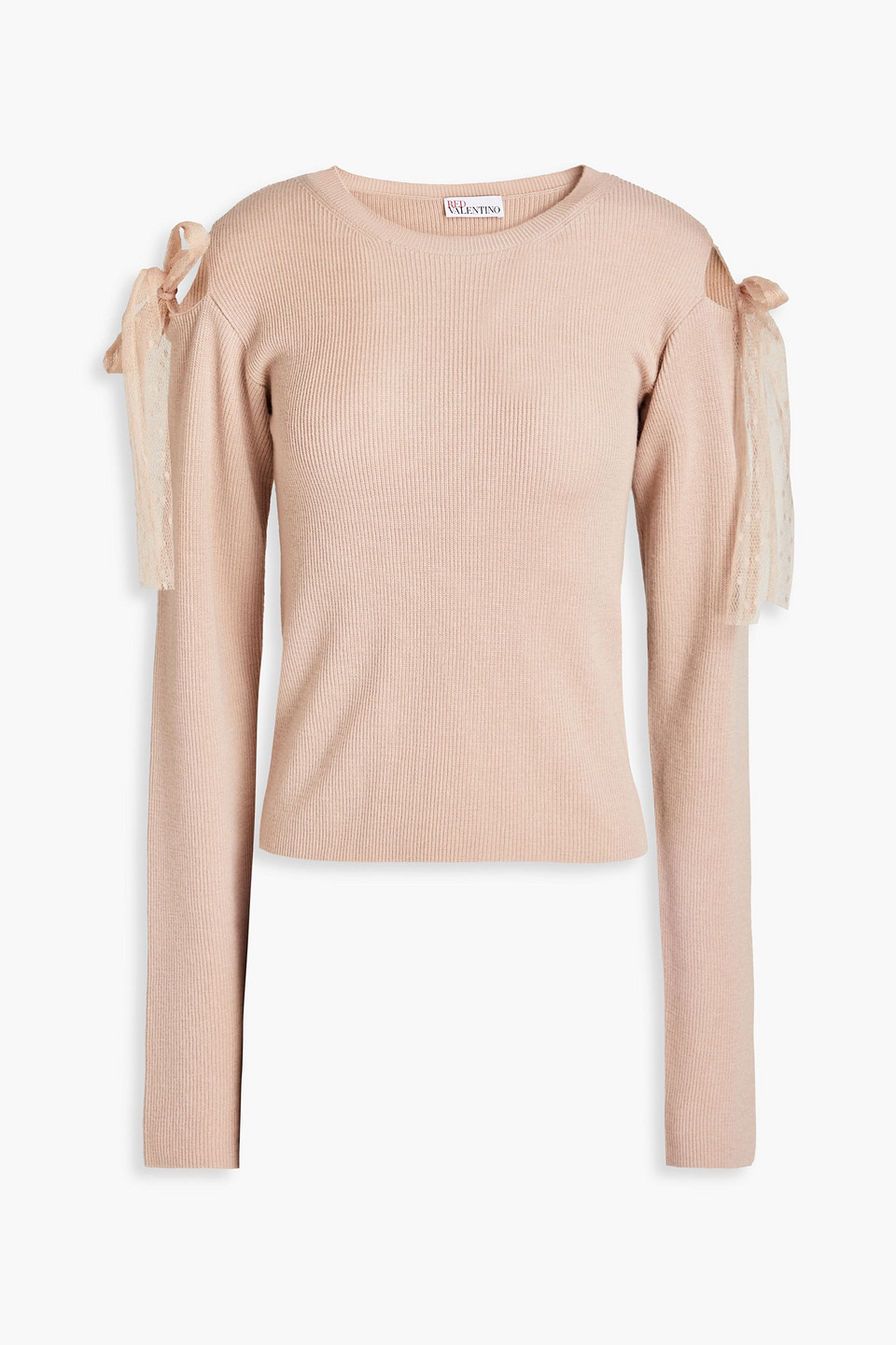 Red Valentino Bow-detailed Ribbed Wool Jumper In Pink