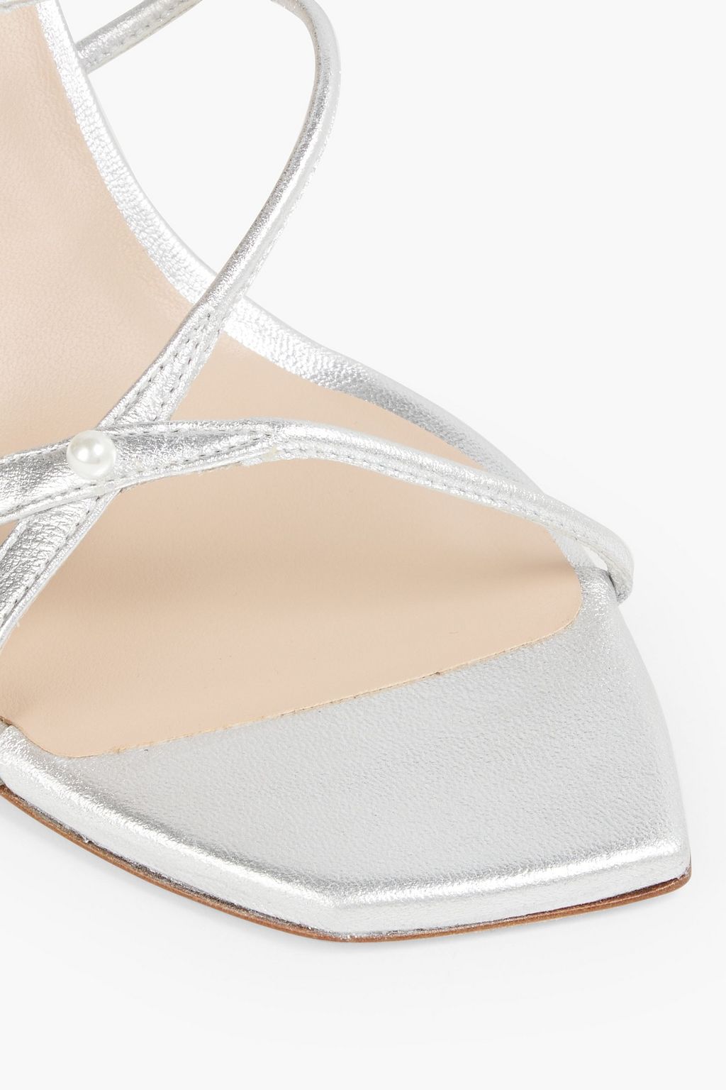 STUART WEITZMAN Astrid 100 faux pearl-embellished metallic leather sandals