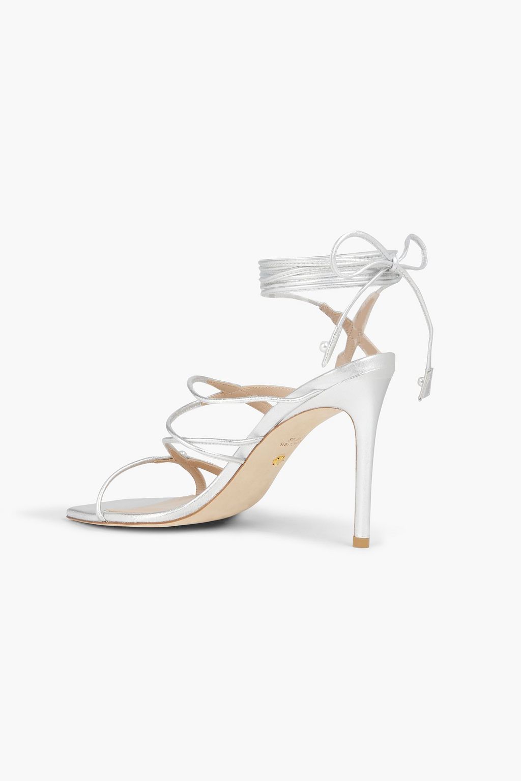 STUART WEITZMAN Astrid 100 faux pearl-embellished metallic leather sandals