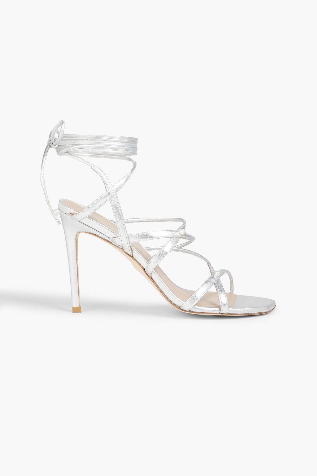 STUART WEITZMAN Astrid 100 faux pearl embellished metallic leather