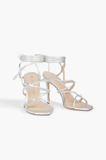 STUART WEITZMAN Astrid 100 faux pearl-embellished metallic leather sandals