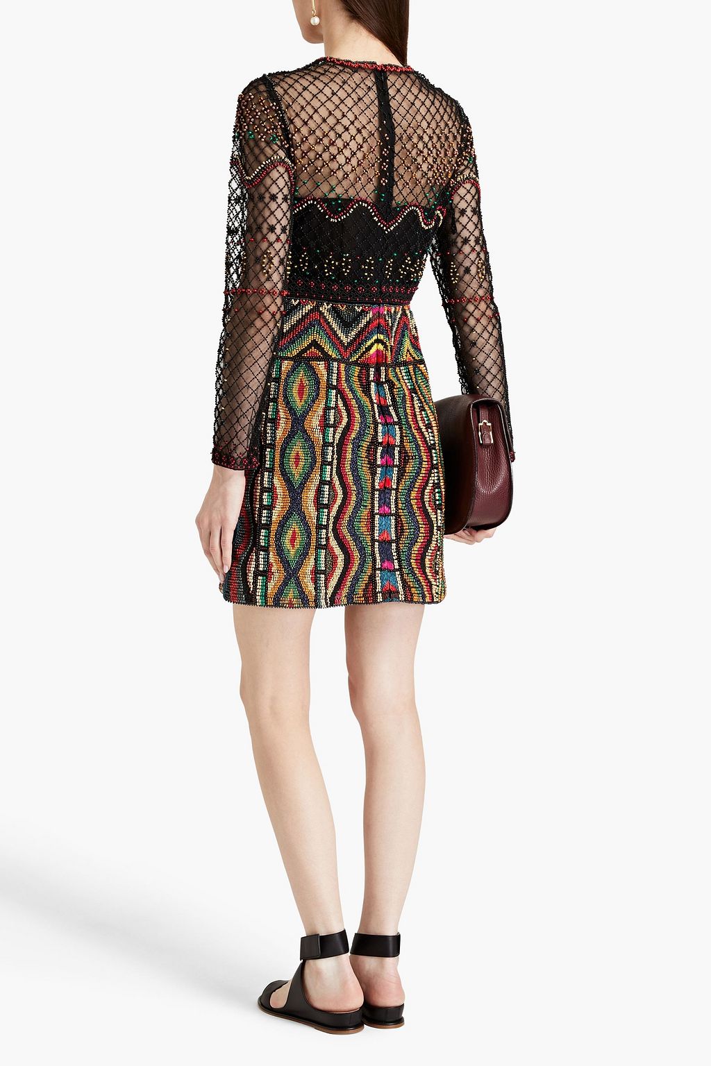 VALENTINO GARAVANI Metallic-trimmed beaded tulle mini dress
